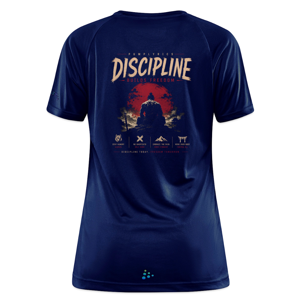 Discipline Builds Freedom Backprint Damen Sportshirt - dark navy