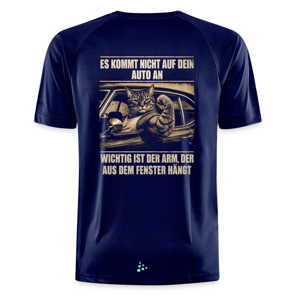 Backprint Katze Auto Humor Sportshirt - dark navy